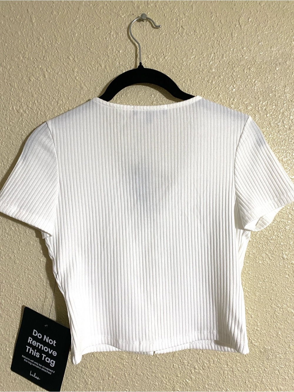 Lulus My Everyday Best White Ribbed Button Front Shirt Sleeve Top Size S NWT - Picture 9 of 11